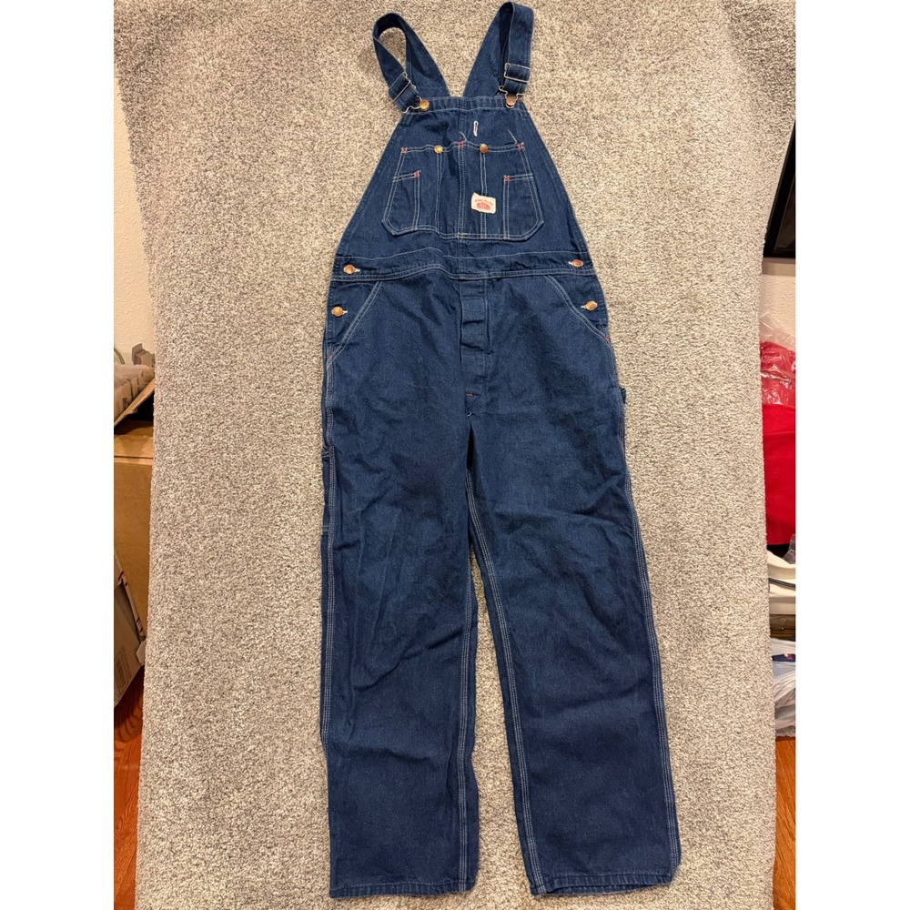 Round House Overalls Mens 36x30 Blue Denim Bib Workwear Made USA Utility Pockets